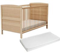 AT4 Cuna bebé madera ajustable con colchón Haya Barnizada