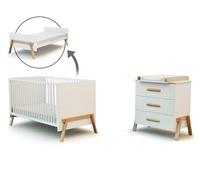 AT4 - Cuna bebé y cómoda cambiador 3 cajones CANAILLE madera - Blanco/Haya - 70 x 140