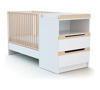 AT4 - Cuna bebé y cómoda cambiador CARROUSEL madera - Blanco/Haya Barnizada - 60 x 120-194 x 94 x 70 cm