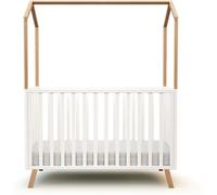 AT4 Cuna cabaña convertible en madera Blanco y Haya 60 x 120 cm