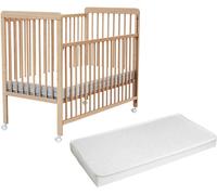 AT4 Cuna corredera de madera con colchón en madera Haya Barnizada