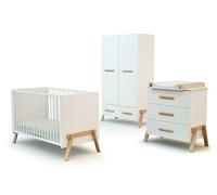 AT4 - Habitación bebe completa CANAILLE madera - Blanco/Haya Barnizada - 60 x 120-135 x 64 x 84 cm