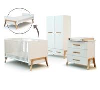 AT4 - Habitación bebe completa evolutiva CANAILLE madera - Blanco/Haya Barnizada - 70 x 140-155,5 x 79 x 87,5 cm