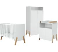 AT4 Set cama bebé, cambiador y armario en madera Blanco y Haya