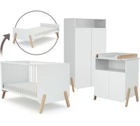 AT4 Set cama bebé, cambiador y armario en madera Blanco y Haya