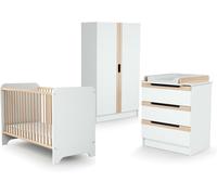 AT4 Set cama bebé, cambiador y armario en madera Blanco y Haya