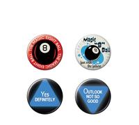 Ata-Boy Magic 8 Ball - Juego de cuatro botones coleccionables de 3,2 cm, Metal, Sin gemas.