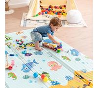 ATAA Alfombra de Juegos Reversible Grosor 1.5cm Colchoneta Infantil Plegable, 180 X 200 cm, Colchoneta de Juegos Plegable, Impermeable, No tóxico, Color: (Skyfish)