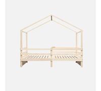ATAA Cama cabaña Infantil Montessori de Madera Gary Estructura de Pino Natural con Barras Protectoras diseño casita 100x205 cm