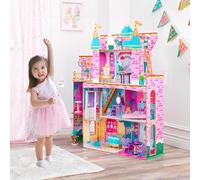 ATAA Casa de Muñecas de Madera Rosa Castillo Grande Vegas para Muñecas de 30 cm con Muebles y Accesorios para Niñas y Niños Toys