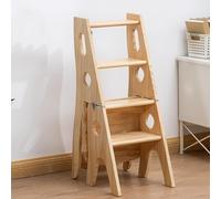 ATAA Silla Escalera de Madera Natural Chair, Taburete Transformable 3 en 1, 4 Peldaños, 88 cm de Altura, Madera Clara
