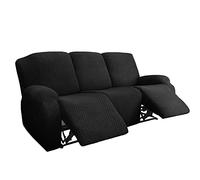 Atack-B Elástico Reclinable Funda para Sofá 3 Plazas, 8 Piezas Sillón Relax Funda De Sofá Gatos Perros Niño Protector con Parte Inferior Elástica Cubre Sofá (Negro)
