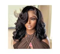 Atado a mano Peluca Bob con ondas corporales, pelucas de cabello humano frente encaje 13x4 for mujeres, cortas y parte lateral ondulada Línea del cabello(18inches)