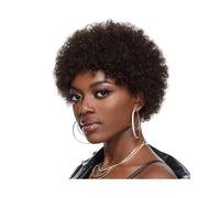 Atado a mano Peluca de cabello humano corto con flequillo y corte pixie rizado, hecha a máquina Línea del cabello