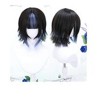 Atado a mano Peluca de pelo corto a la moda, peluca cosplay Lolita negra con reflejos azules flequillo, sintético transpirable resistente al calor for disfraz fiesta Halloween Línea del cabello