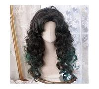 Atado a mano Peluca rizada con flequillo for mujer, negro degradado, verde, hermosa peluca de pelo rizado resistente al calor, sintética suave for, uso diario, fiesta, cosplay Línea del cabello