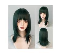 Atado a mano Peluca sintética corta, recta y verde for mujer con flequillo, estilo salmonete esponjoso, ideal for fiestas diarias Línea del cabello