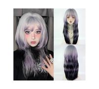 Atado a mano Peluca sintética larga y recta con degradado morado grisáceo for mujer, peluca de cosplay esponjosa for fiesta diaria Línea del cabello