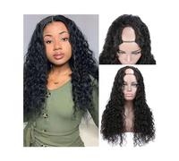Atado a mano Pelucas con parte en U, pelucas de cabello humano for mujeres negras, Color Natural, sin pegamento, onda agua, Clip forma, peluca brasileña, Remy Línea del cabello(24inches)