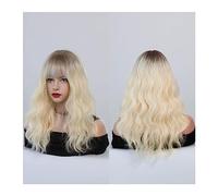 Atado a mano Pelucas de color rojo oscuro for mujer, peluca ondulada burdeos con flequillo, roja Ombre sintética colorida for fiesta diaria Línea del cabello(Ombre Platinum Blond)