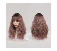 Atado a mano Pelucas de color rojo oscuro for mujer, peluca ondulada burdeos con flequillo, roja Ombre sintética colorida for fiesta diaria Línea del cabello(Ombre pink)