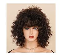 Atado a mano Pelucas rizadas sueltas cortas for mujeres negras Peluca afro sintéticas resistentes al calor medias naturales esponjosas Fiesta de cabello suave Uso diario Línea del cabello