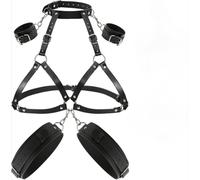 Ataduras de pecho para bondage sexual BDSM,cabestrillo para muslos,esposas para muñecas y muslos,arnés de cuero para el cuello y el pecho,juegos SM,juguetes sexuales para mujeres y parejas (negro)