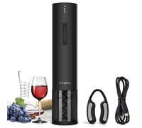 Ataller Abrebotellas de vino eléctrico, sacacorchos automático eléctrico recargable con cortador de papel de aluminio y cable de carga USB, color negro