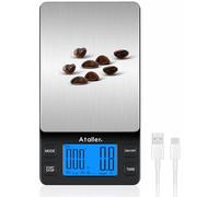 Ataller Mini báscula de café con temporizador, alta precisión, recargable USB, negra, pantalla LCD, 2 kg, resolución 0,1 g, ideal para extracción de espresso