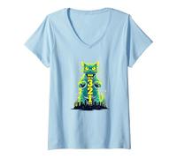 Ataque a un Gato en 321 un Feroz felino Invade la Ciudad Camiseta Cuello V, Mujer, Azul Bebé, S