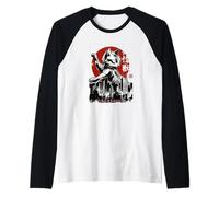 Ataque de Monstruo de la Ciudad del Gato Gigante japonés - Arte con Pincel Camiseta Manga Raglan