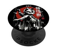 Ataque de Monstruo de la Ciudad del Gato Gigante japonés - Arte con Pincel PopSockets PopGrip Adhesivo