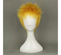 Ataque en titanio puro Cosplay peluca corto amarillo resistente al calor pelo fibra Peruca Anime pelucas KUZZ7239