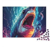 Ataque tiburón Gigante Rompecabezas Estilo Arte Digital Cartón Reciclado 1000 Piezas, 12+, Entrenamiento Cerebral, Decoración Pared, Actividad Vacacional 70x50cm/1000pcs