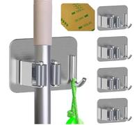 Ataraxia Home - Set 4 Colgadores Escoba y Fregonas Adhesivo, Organizador y Soporte escobas Pared adhesivo, Cuelga y Sujeta Escobas, Escobero pared - Porta Fregona para Colgar Escoba y Fregonas (Gris)