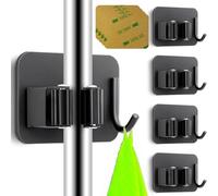 ATARAXIA HOME - Set 4 Colgadores Escoba y Fregonas Adhesivo, Organizador y Soporte escobas Pared adhesivo, Cuelga y Sujeta Escobas, Escobero pared - Porta Fregona para Colgar Escoba y Fregonas (Negro)