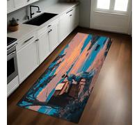 Atardecer Alfombra de Cocina 60 x 180 cm Pintura al óleo de un Piano y un pequeño Barco Antideslizante y Lavable, Camino Multiusos Resistente al Desgaste, Ideal para Bajo Fregadero y Fogones
