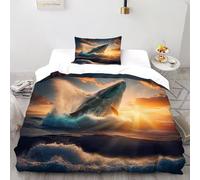 Atardecer Ballena Funda Edredon 2 Piezas con Impresión En 3D Aesthetic Marine Life con 1 Fundas De Almohada Single（135x200cm） 100% Microfibra Ropa De Cama para Adultos Y Niñas