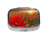 Atardecer Campo Amapolas Campo Hermosas Flores, Pastillero cuadrado para bolsillo o monedero, pequeño contenedor de pastillas, organizador de pastillas de viaje