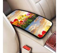 Atardecer con flores de tulipán,Funda para reposabrazos de consola central de vehículo, almohadilla suave y cómoda para pasamanos de coche, cojín universal