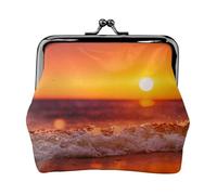 Atardecer con Olas del mar Impreso,Monedero de Piel sintética, Carteras pequeñas, Monedero con Cierre de Broche