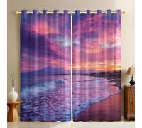 Atardecer Cortinas Olas de Playa Opacas Térmicas Aislantes y Reducción de Ruido para Dormitorio Juvenil, Salón y Oficina 2 Paneles 140An x 280Al cm