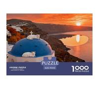 Atardecer de otoño sobre la Caldera de Santorini Puzzle De Madera Impermeable Puzzles De 1000 Piezas para Adultos Colorido Rompecabezas Juegos Desafiantes
