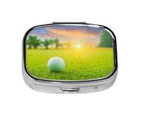 Atardecer de pelota de golf verde impreso, Pastillero cuadrado para bolsillo o monedero, pequeño contenedor de pastillas, organizador de pastillas de viaje