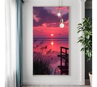 Atardecer Diamond Painting Adultos, 5D Grande Diamond Painting Kit Completo, Pintura de Diamante Paisaje Punto de Cruz Puzzle Art, DIY Cuadrado Crystal Artesanía para Decoracion Hogar 70x140 cm A-9