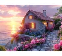 Atardecer Diamond Painting Adultos casa Cuadro Diamantes, Kit Punto de Cruz, 5D Pintura Diamante Principiantes, Pintura de Diamantes para Adultos, Ideas Regalo Mujer, Decoración Hogar, 100x150cm m-548