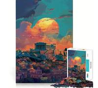 Atardecer en Atenas, Grecia Rompecabezas de 1000 Piezas para Adolescentes Juguete cognitivo Disfruta Lentamente Borde Premium Elige tu Deseo de Papá Noel 38x52cm