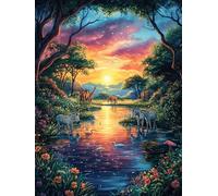 Atardecer en el lago del bosque mágico Rompecabezas 500 Piezas Cartón Para Adultos Y Adolescentes Cuento de hadas animal mágico Para Coleccionistas Decoración Única Hogar Antiestrés Regalo Reyes Magos