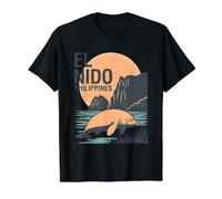 Atardecer en El Nido Camiseta gráfica económica, Hombre, Negro, L