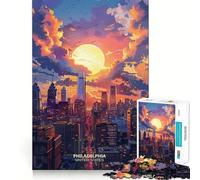 Atardecer en Filadelfia, EE UU Rompecabezas de 1000 Piezas para Adolescentes Juego Inteligente para Pasar Tiempo en Familia Imagen para armar Obra de Arte 38x52cm
